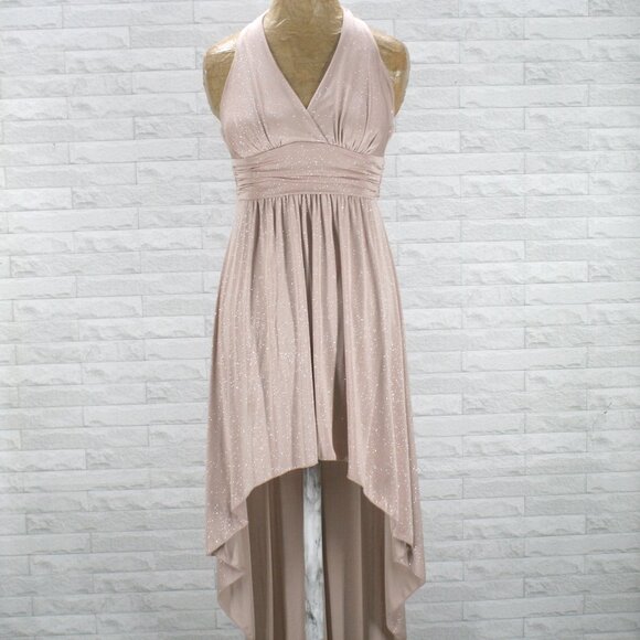 B. DARLIN Dress Assymetrical Halter Blush Sparkly Wedding Prom Homecoming Medium - Picture 1 of 13